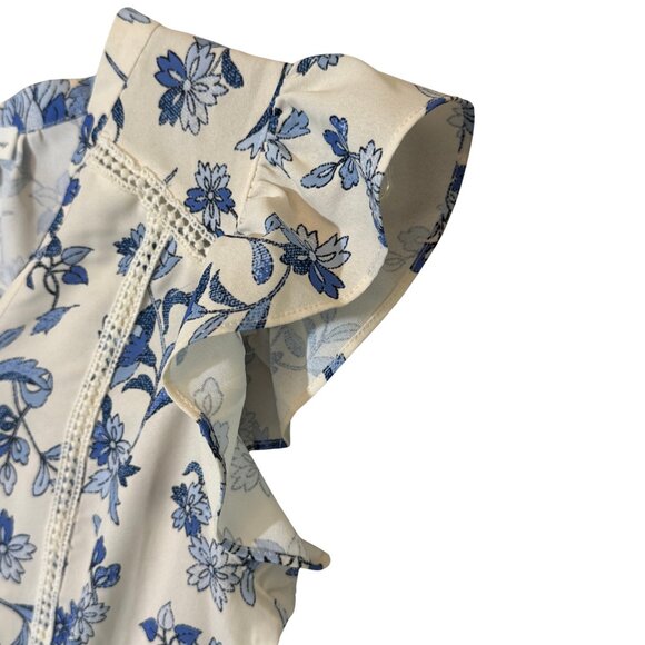 Love & Promises Blue & White Floral Dress with Short Ruffle Sleeves - Size Small - Picture 6 of 10